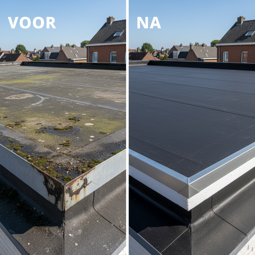 Plat dak voor en na renovatie – Mechelen